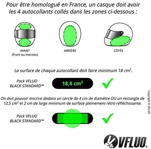 VFLUO Black Standard™ Helmet Stickers Kit of 4 | 3M™ Retro-Reflective, Discreet Black by Day, White Visibility at Night thumbnail 7