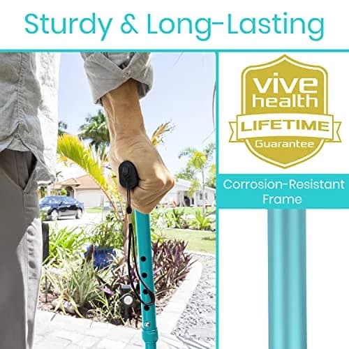 Vive Folding Cane Teal 33-37 inches (84-94 cm) | Lightweight Adjustable Aluminum Mobility Aid thumbnail 3
