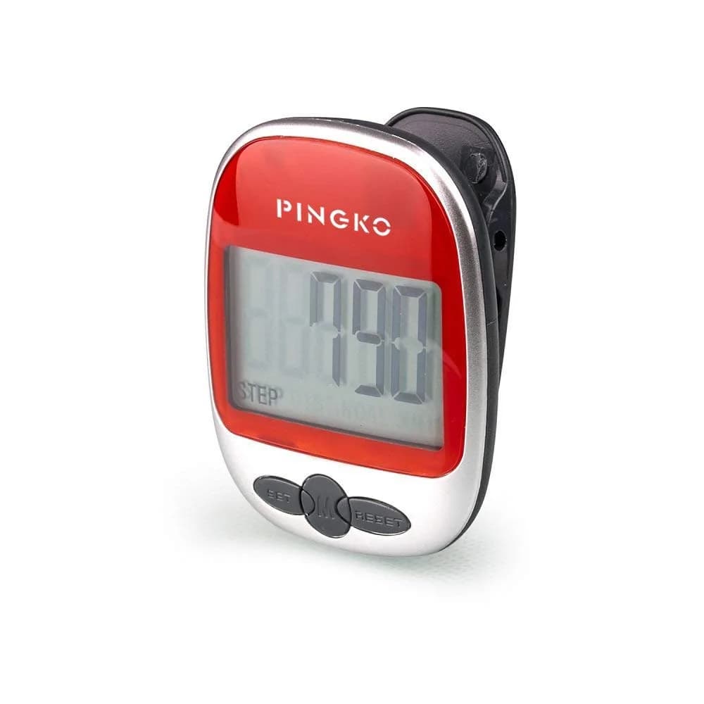 PINGKO Portable Pedometer Step Counter Tracker with Tri-Axis Sensor, Black | Tracks Steps, Distance, Calories — Red