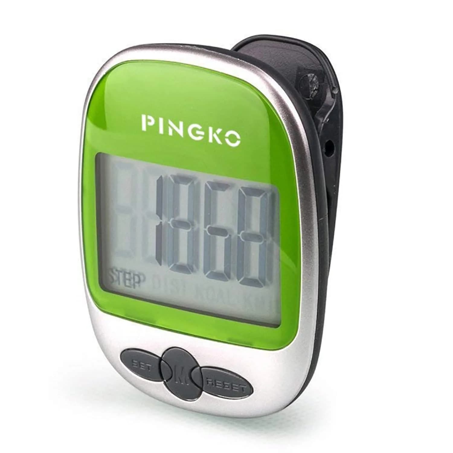 PINGKO Portable Pedometer Step Counter Tracker with Tri-Axis Sensor, Black | Tracks Steps, Distance, Calories — Green