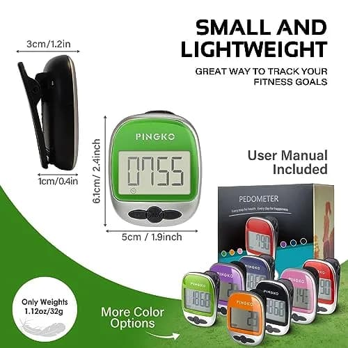 PINGKO Portable Sport Pedometer Step/Distance/Calories Counter Tracker Green | Accurate Tri-Axis Sensor, 99999 Steps Max thumbnail 6