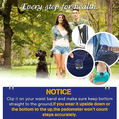 PINGKO Portable LCD Pedometer Step Counter with Calories & Distance Tracking - Blue | Accurate Tri-Axis Sensor thumbnail 5