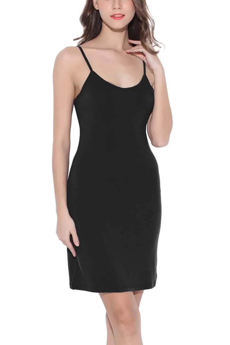 Coreal Women Long Spaghetti Strap Full Cami Slip Camisole Under Dress, Black, Medium | Anti-Static, Adjustable Length, 4-Way Stretch