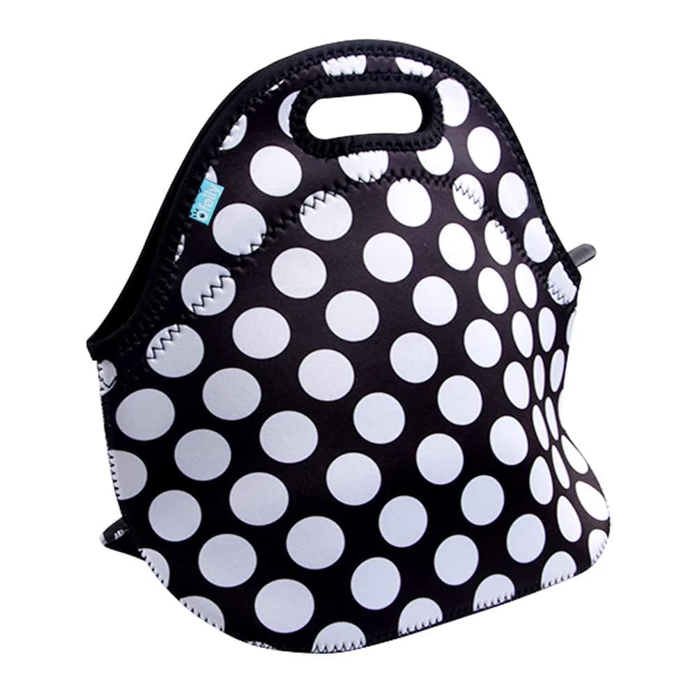 Ofeily Neoprene Lunch Tote Bag 10L (0.35 cu ft) | Insulated, Waterproof, Zippered Lunch Bag for Adults — White Dots