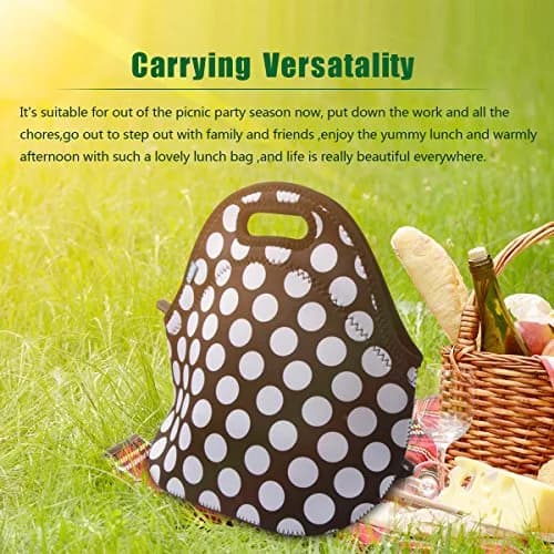 Ofeily Neoprene Lunch Tote Bag White Dots | Insulated, Waterproof, 10L (0.35 cu ft) thumbnail 5