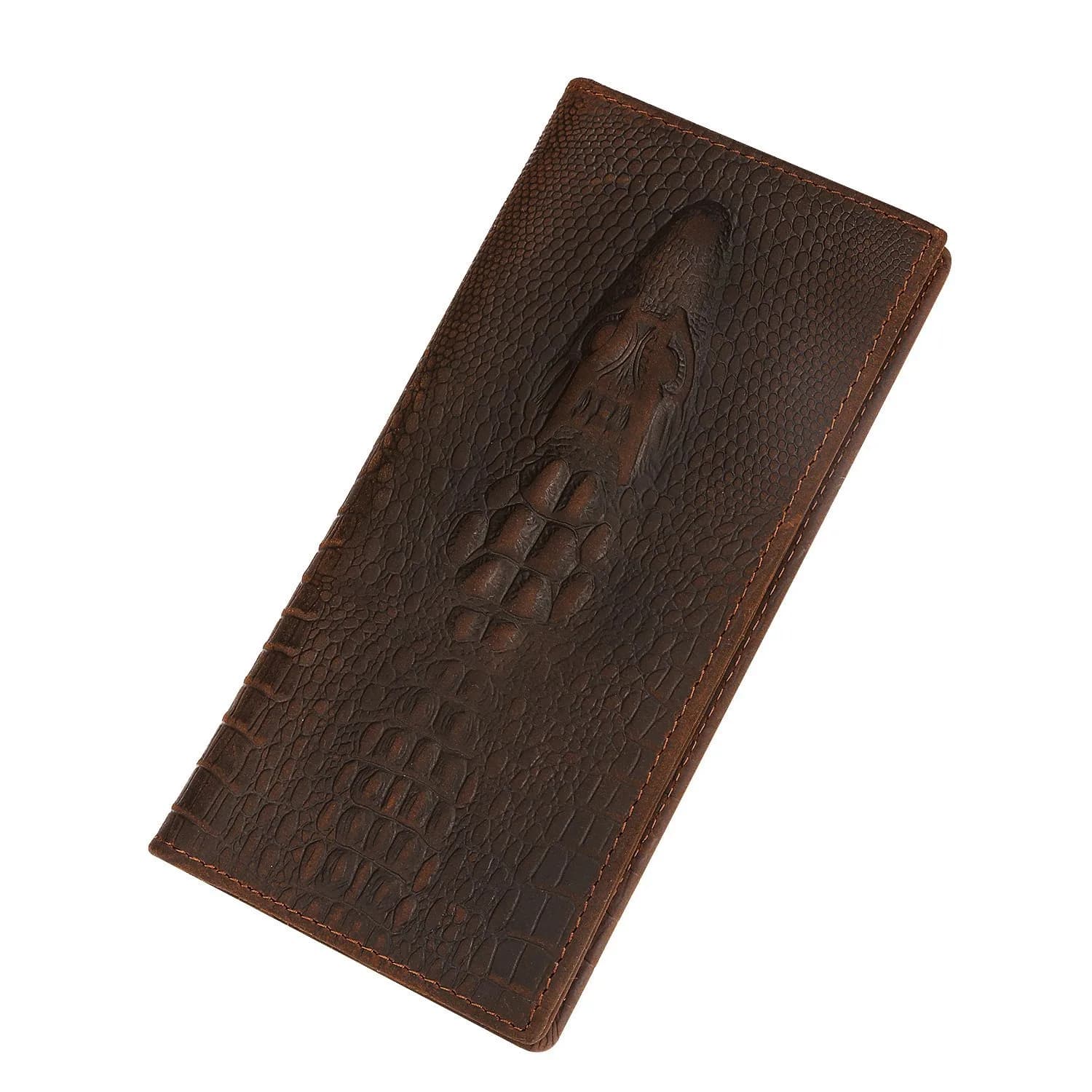 Kattee Men's Vintage Genuine Leather Long Wallet for Checkbook Credit Cards | Brown Bi-Fold (18.5cm x 9cm) — 1-Dark Brown-1