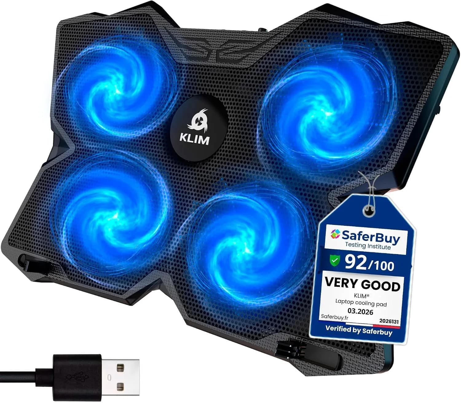 KLIM Wind Laptop Cooling Pad Blue with 4 Fans | 40.8cm (16 inch) Compatible, USB Powered, 1200 RPM — Blue