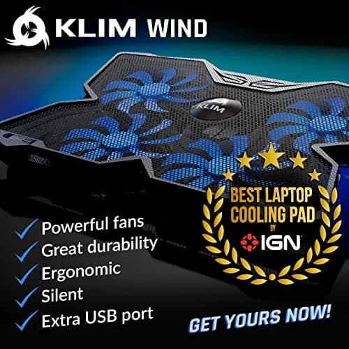 KLIM Wind Laptop Cooling Pad Blue with 4 Fans | 40.8cm (16 inch) Compatible, USB Powered, 1200 RPM thumbnail 2