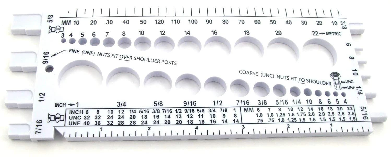 Stainless Town Nut Bolt Thread Gauge (White) | Durable Plastic Nut & Bolt Measurement Tool