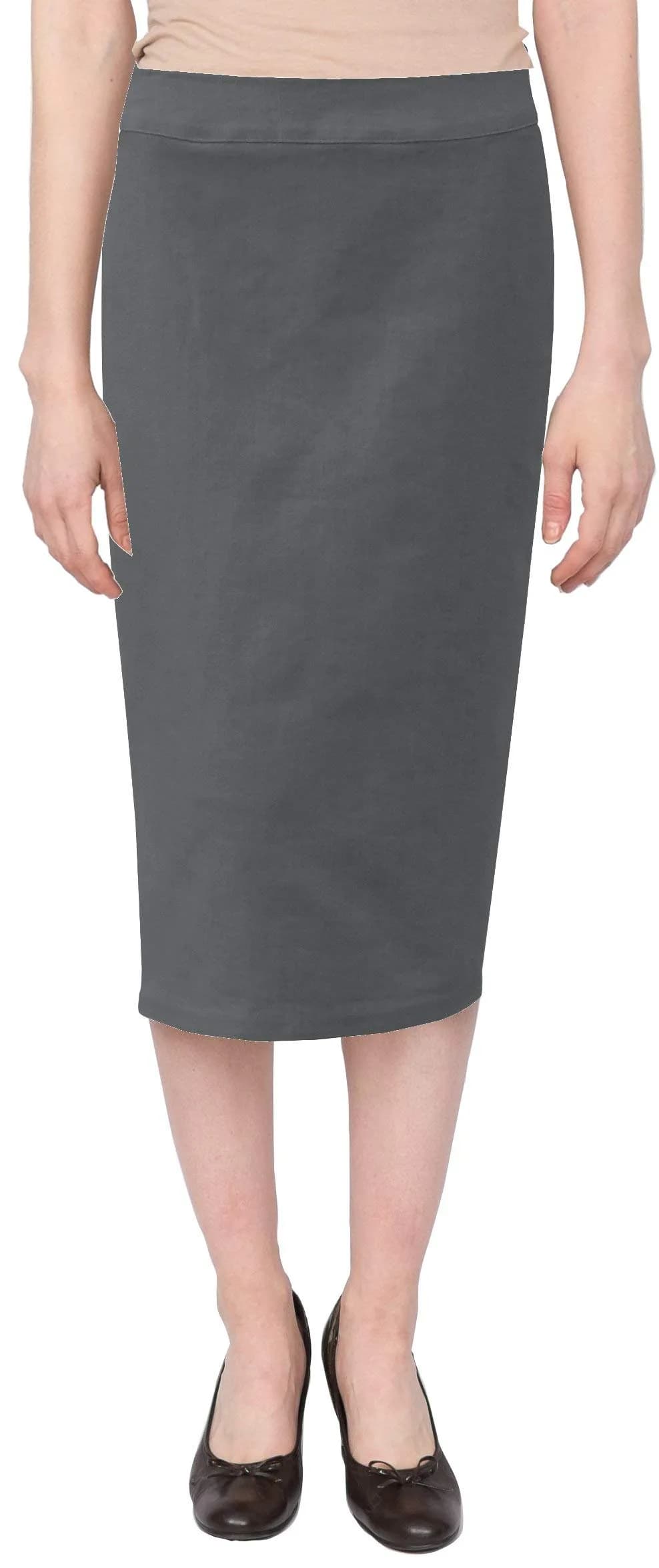 BABY O Women's Below The Knee Stretch Denim Pencil Skirt 4 | Comfortable, Versatile, Made in USA