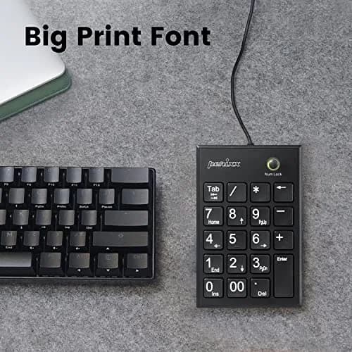 Perixx PPD-202 Wired Numeric Keypad 19 Keys | Big Print Font, Silent, USB, Black thumbnail 2