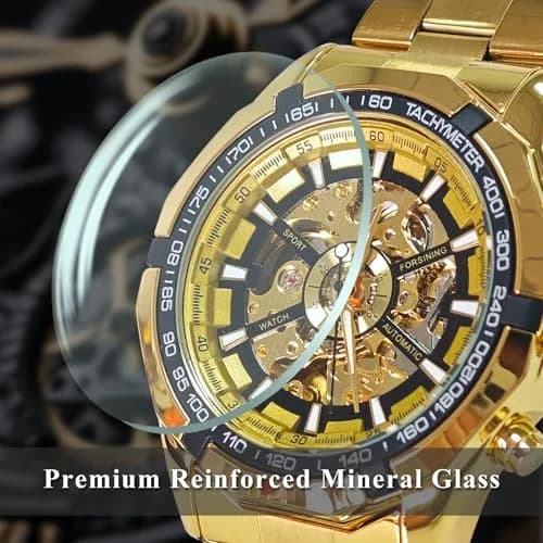 Gute Mechanical Skeleton Watch Self-Winding Stainless Steel Gold | Classic Automatic Men’s Wristwatch thumbnail 4