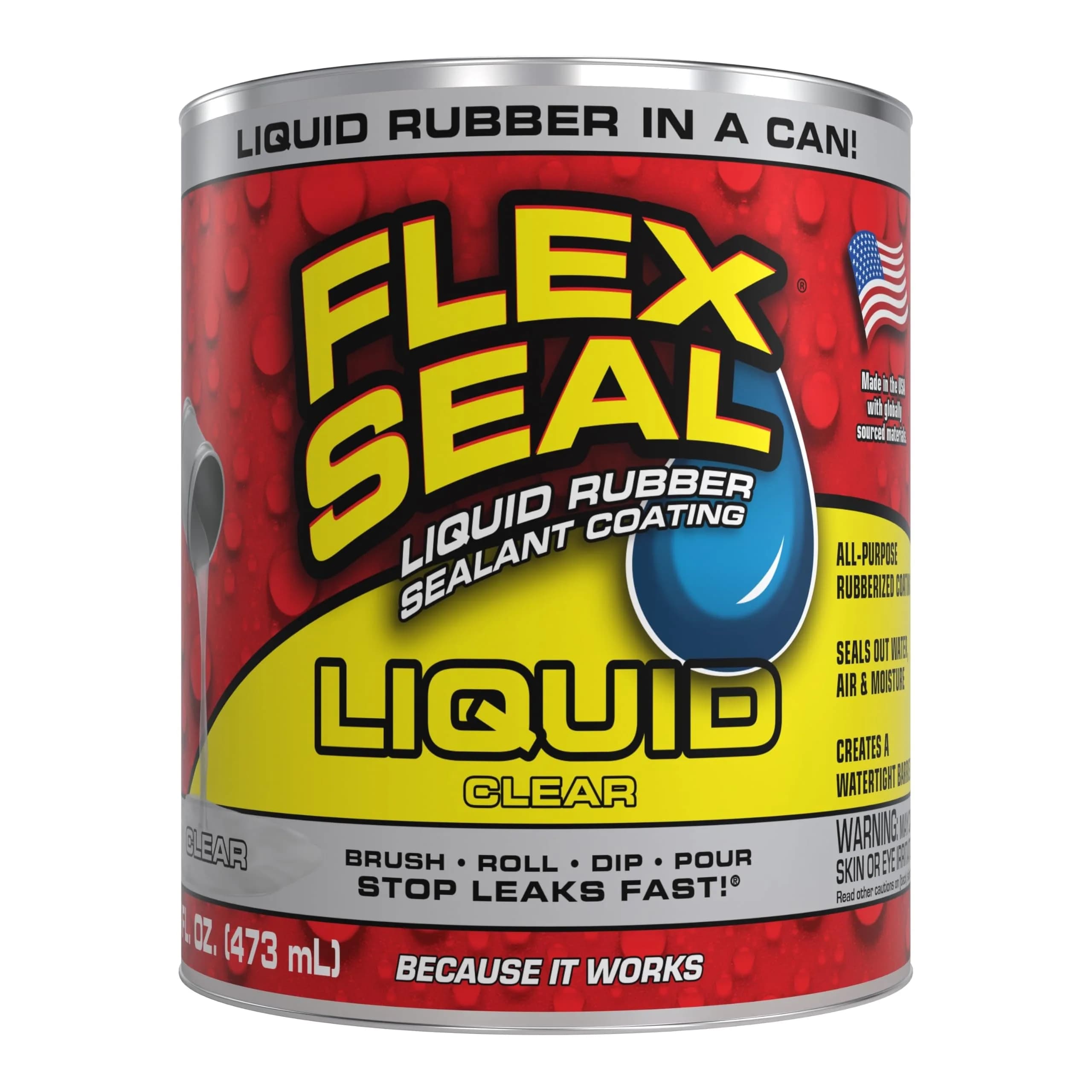 Flex Seal Liquid Rubber Sealant Coating Clear 473ml (16 oz) | Waterproof & Flexible Barrier - main product image