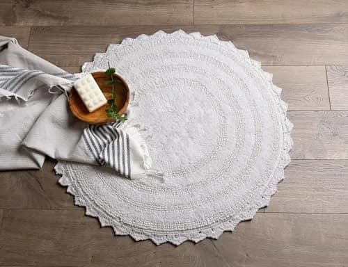 DII Crochet Collection Reversible Bath Mat, Round, 27.5" Diameter, White | Soft Cotton, Reversible, 27.5" Diameter thumbnail 5