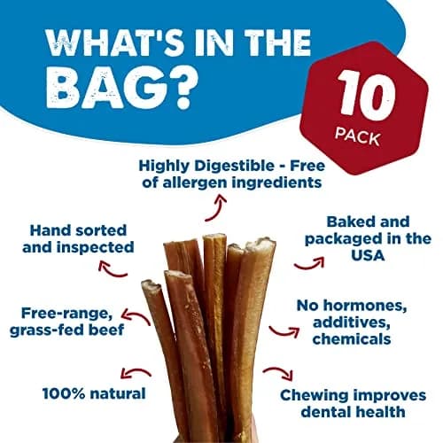 Best Bully Sticks 12 Inch Bully Sticks for Dogs - 10 Count Natural, Grass-Fed Beef | Protein & Dental Support thumbnail 2