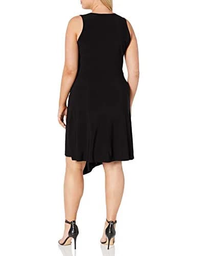 Star Vixen Plus-Size Sleeveless Asymmetrical Dress with Fold Over Collar, Black, 1X | Elegant Summer Dress for Women thumbnail 2
