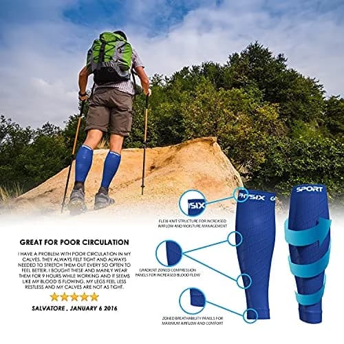 Physix Gear Sport Calf Compression Sleeve | Support for Shin Splints & Leg Cramps, All Blue (Large-X-Large) thumbnail 3