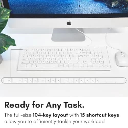 Macally 104 Key USB Wired Keyboard and Mouse Combo with Apple Shortcut Keys for Mac, iMac, MacBook, and Windows PC (White) | Quiet, Responsive, Apple-like Feel thumbnail 5