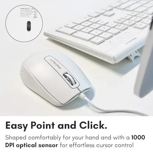 Macally 104 Key USB Wired Keyboard and Mouse Combo with Apple Shortcut Keys for Mac, iMac, MacBook, and Windows PC (White) | Quiet, Responsive, Apple-like Feel thumbnail 6