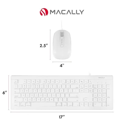 Macally 104 Key USB Wired Keyboard and Mouse Combo with Apple Shortcut Keys for Mac, iMac, MacBook, and Windows PC (White) | Quiet, Responsive, Apple-like Feel thumbnail 8