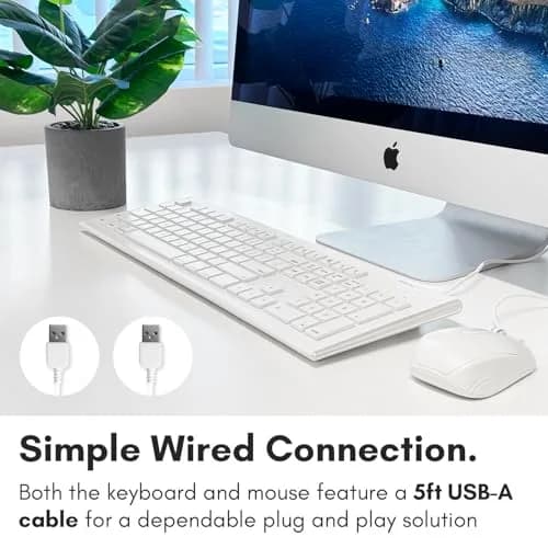 Macally 104 Key USB Wired Keyboard and Mouse Combo with Apple Shortcut Keys for Mac, iMac, MacBook, and Windows PC (White) | Quiet, Responsive, Apple-like Feel thumbnail 3