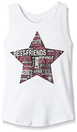 Dream Star Little Girls Tank Top White Large/6 | "BFF" Glitter Screen with T-Back Elastic thumbnail 1