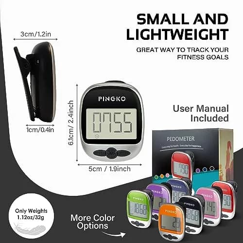 PINGKO Portable Pedometer Step Counter Tracker with Tri-Axis Sensor, Black | Tracks Steps, Distance, Calories thumbnail 6