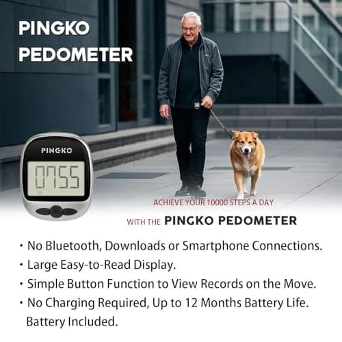 PINGKO Portable Pedometer Step Counter Tracker with Tri-Axis Sensor, Black | Tracks Steps, Distance, Calories thumbnail 8