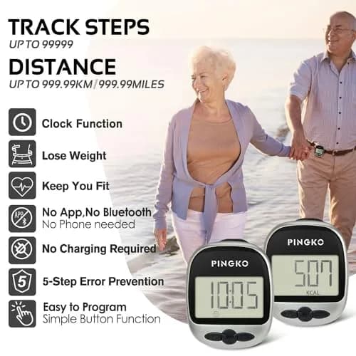 PINGKO Portable Pedometer Step Counter Tracker with Tri-Axis Sensor, Black | Tracks Steps, Distance, Calories thumbnail 3