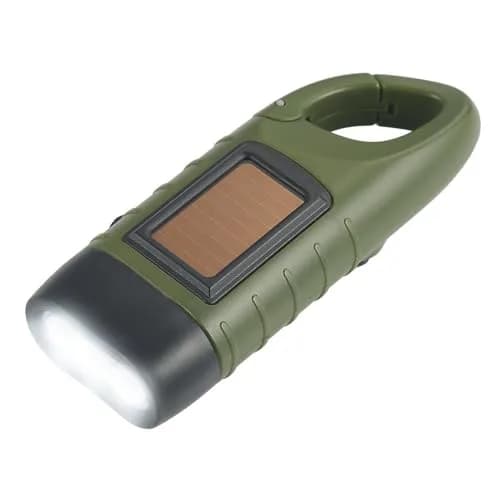 Simpeak Hand Crank Solar Flashlight Green | Emergency LED Dynamo Torch with Carabiner Clip thumbnail 1