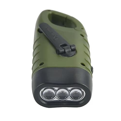 Simpeak Hand Crank Solar Flashlight Green | Emergency LED Dynamo Torch with Carabiner Clip thumbnail 5