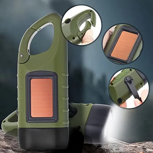 Simpeak Hand Crank Solar Flashlight Green | Emergency LED Dynamo Torch with Carabiner Clip thumbnail 6