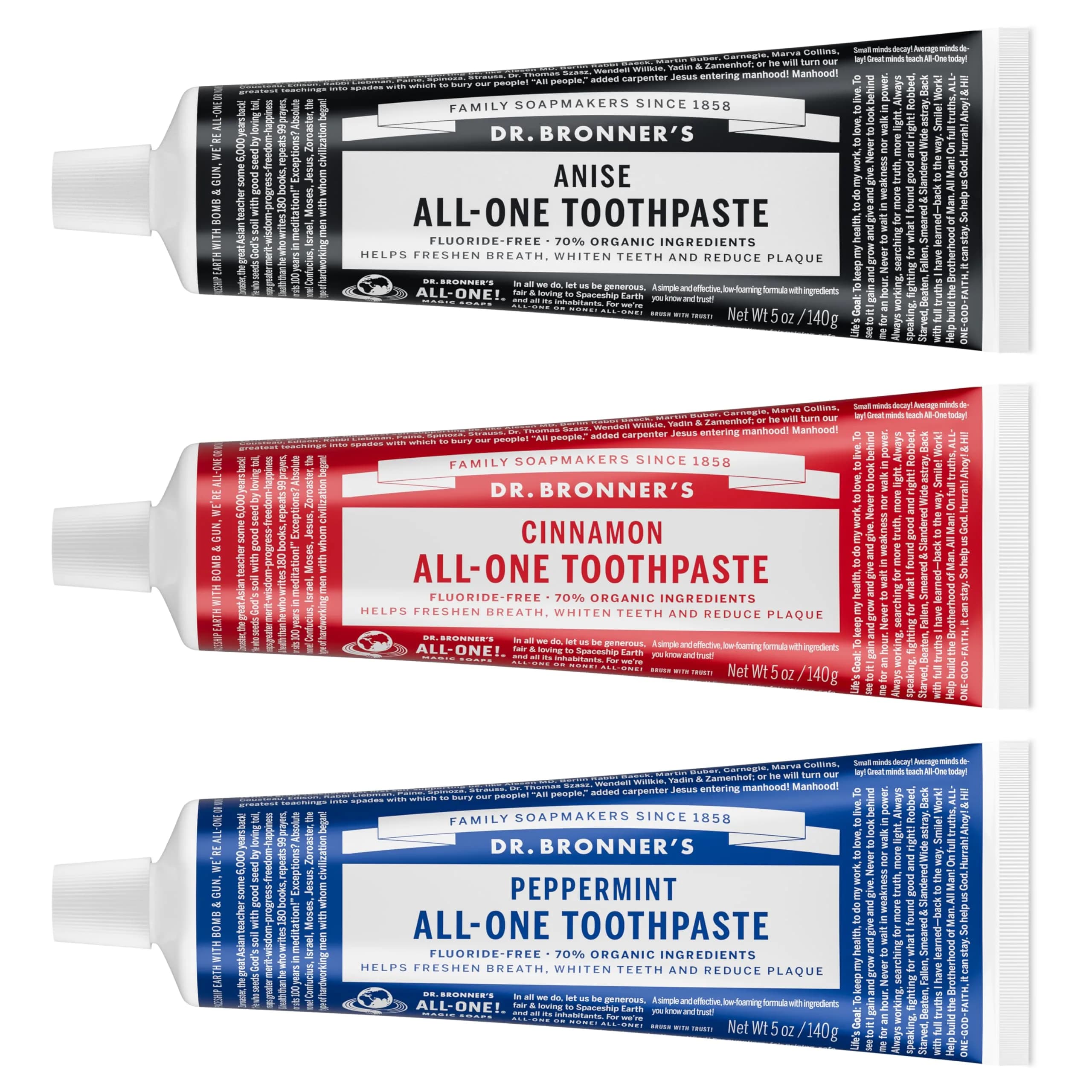 Dr. Bronner's All-One Toothpaste Anise 15oz (444ml) 3-Pack | Fluoride-Free & Vegan — 5 Ounce