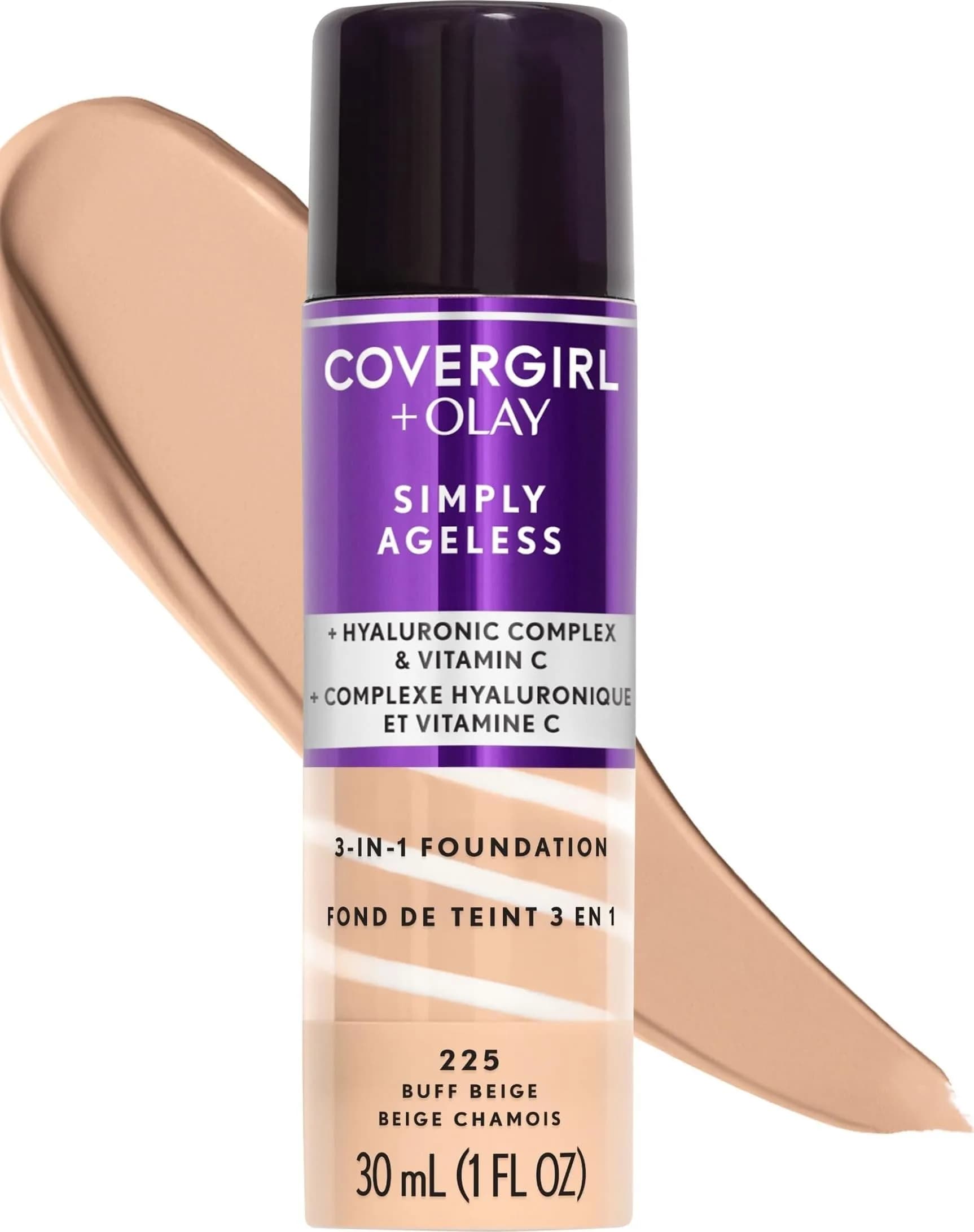 COVERGIRL Simply Ageless 3-in-1 Foundation - 225 Buff Beige 30 ml (1 Fl Oz) | Anti-Aging Formula with Hyaluronic Complex