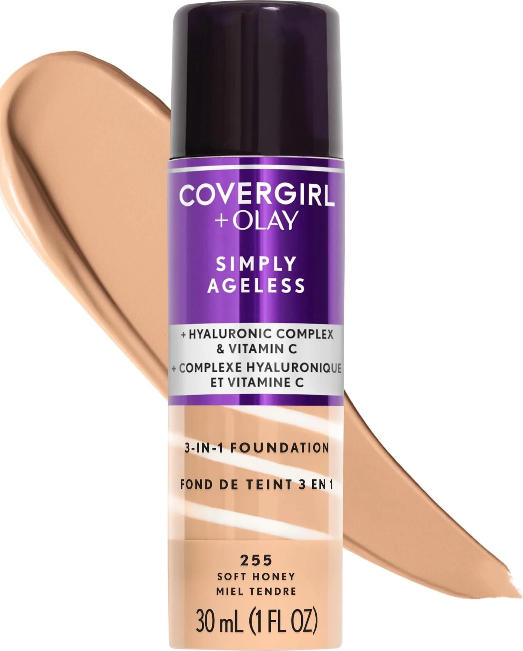 COVERGIRL Simply Ageless 3-in-1 Liquid Foundation Soft Honey 1 Fl Oz (29.57ml) | Anti-Aging Formula