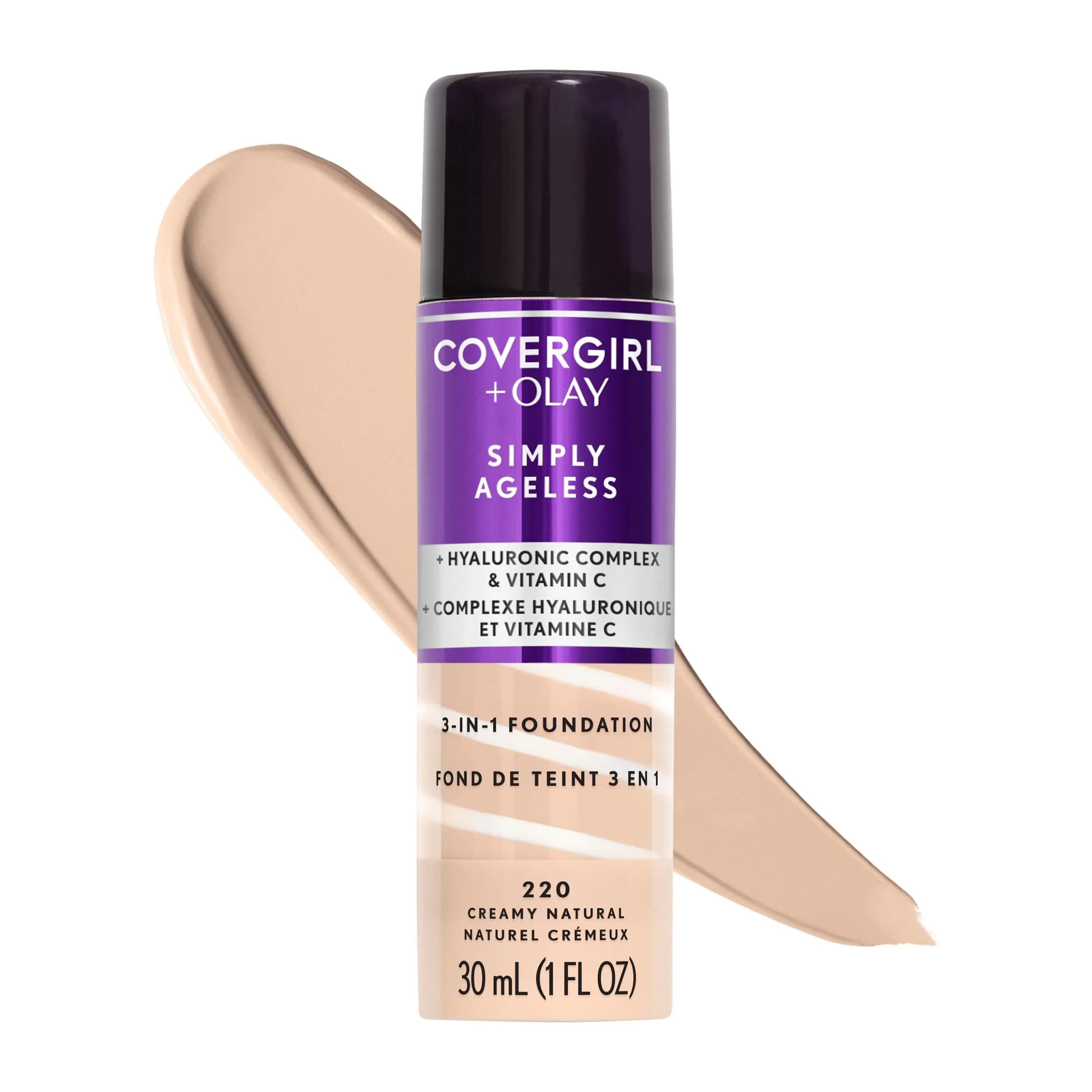 COVERGIRL Simply Ageless 3-in-1 Foundation - 220 Creamy Natural 29.8 ml (1 Fl Oz) | Anti-Aging Formula for Youthful Skin - main product image