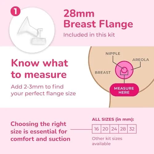Spectra Baby Wide Breast Shield Set for Breast Milk Pump, Large 28mm (1 Pack, Clear White) | Authentic USA Import for Optimal Pumping thumbnail 8
