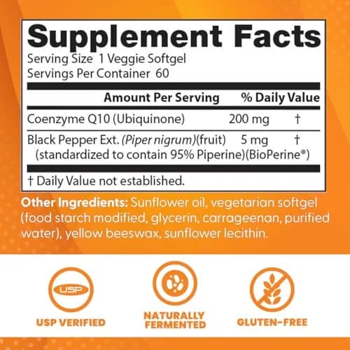 Doctor's Best High Absorption CoQ10 200mg with BioPerine, 60 Veg Softgels thumbnail 2