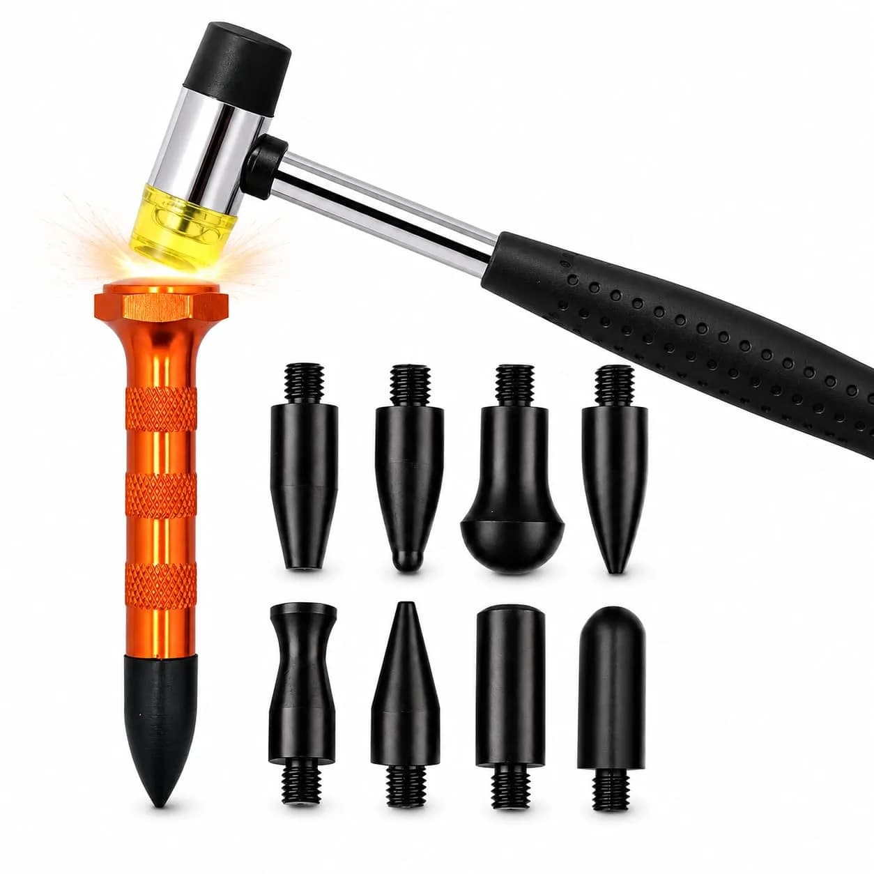 HiYi Paintless Dent Removal Tool Kit with Rubber Hammer & 9 Heads | 200g (0.44 lb) - main product image