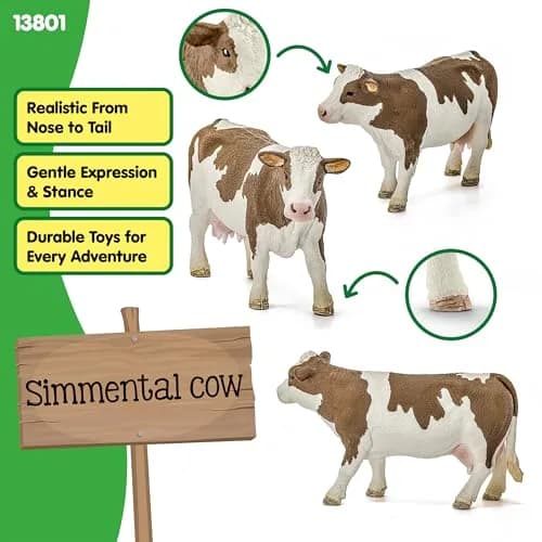 Schleich Simmental Cow Toy Figurine 7.6 cm (3 inch) | Realistic Farm Animal for Kids Ages 3+ thumbnail 2