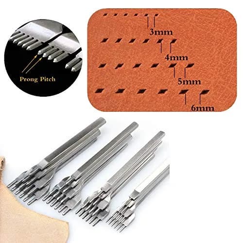 Aiskaer Leather Stitching Punch Set Diamond Chisel Tools 6mm White Steel 1/2/4/6 Prong | 100mm Length, 120g thumbnail 5