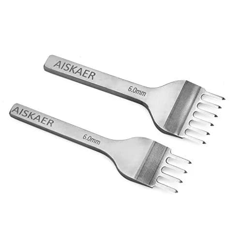 Aiskaer Leather Stitching Punch Set Diamond Chisel Tools 6mm White Steel 1/2/4/6 Prong | 100mm Length, 120g thumbnail 2