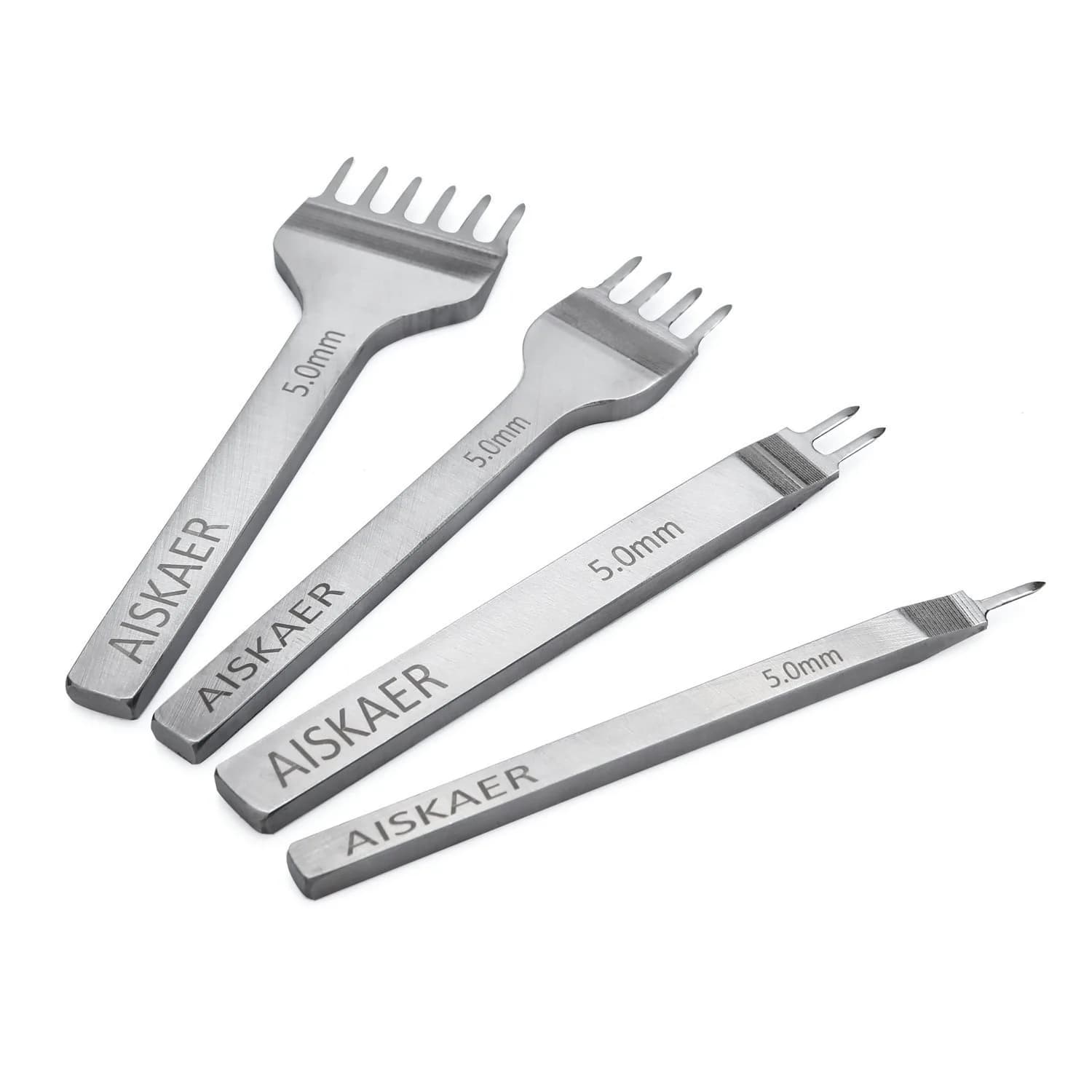 Aiskaer Leather Stitching Punch Set 5mm Diamond Chisel Tools | 4-Piece Set for DIY Leather Craft