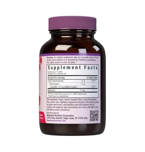 Bluebonnet EarthSweet Melatonin 1mg Chewable Tablets Raspberry 60 Count | Supports Restful Sleep thumbnail 2