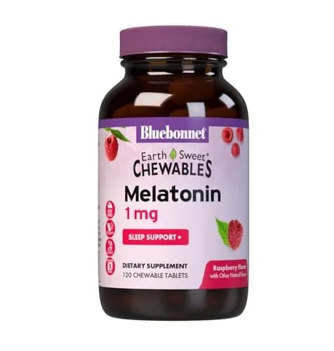 Bluebonnet Melatonin 1mg Raspberry Chewable Tablets 120 Count | Supports Restful Sleep thumbnail 1