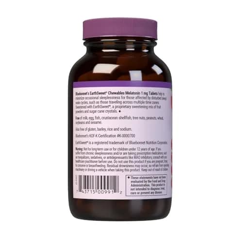 Bluebonnet Melatonin 1mg Raspberry Chewable Tablets 120 Count | Supports Restful Sleep thumbnail 7