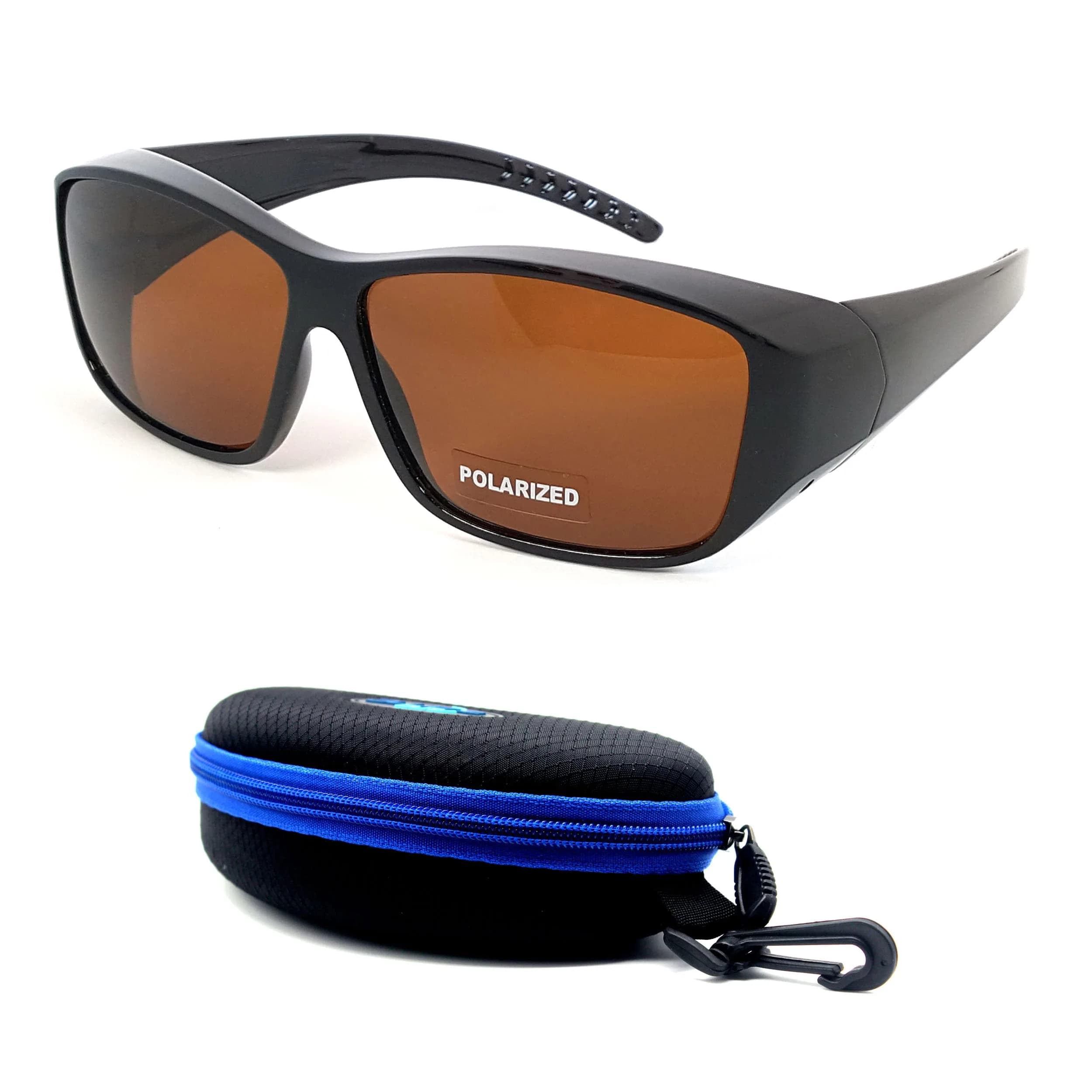 BLUE CUT Fit Over Polarized Sunglasses for Men & Women | 65mm (2.56") Lens Width, 154mm (6.06") Arm Length — Black Brown