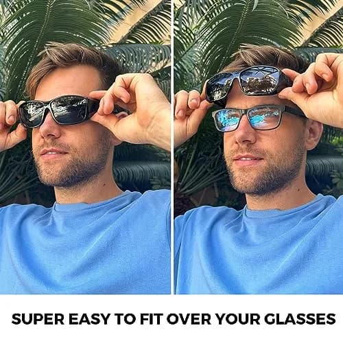 BLUE CUT Fit Over Polarized Sunglasses for Men & Women | 65mm (2.56") Lens Width, 154mm (6.06") Arm Length thumbnail 4