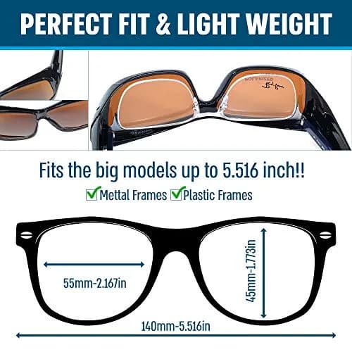 BLUE CUT Fit Over Polarized Sunglasses for Men & Women | 65mm (2.56") Lens Width, 154mm (6.06") Arm Length thumbnail 3