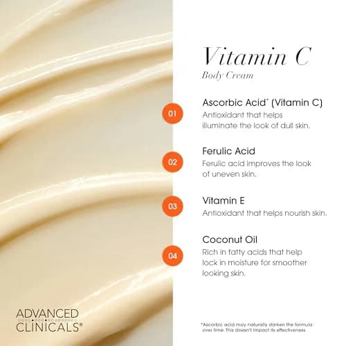 Advanced Clinicals Vitamin C Brightening Body Cream 473ml (16oz) | Visibly Illuminates for Radiant Skin thumbnail 5